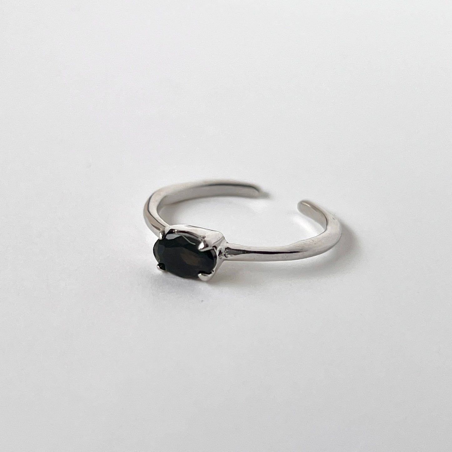[ black opal ] oval faceted cut ring  silver [ free size ]