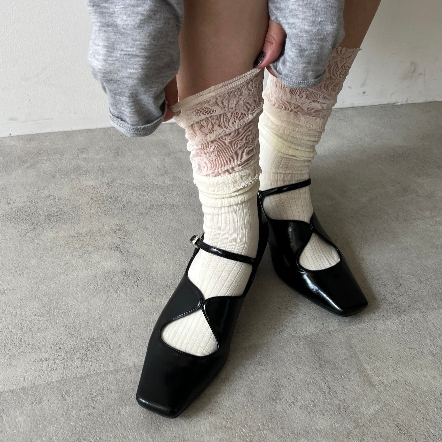 【WHITE】layered lace socks
