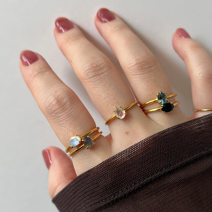 [ black opal ] oval faceted cut ring  gold
