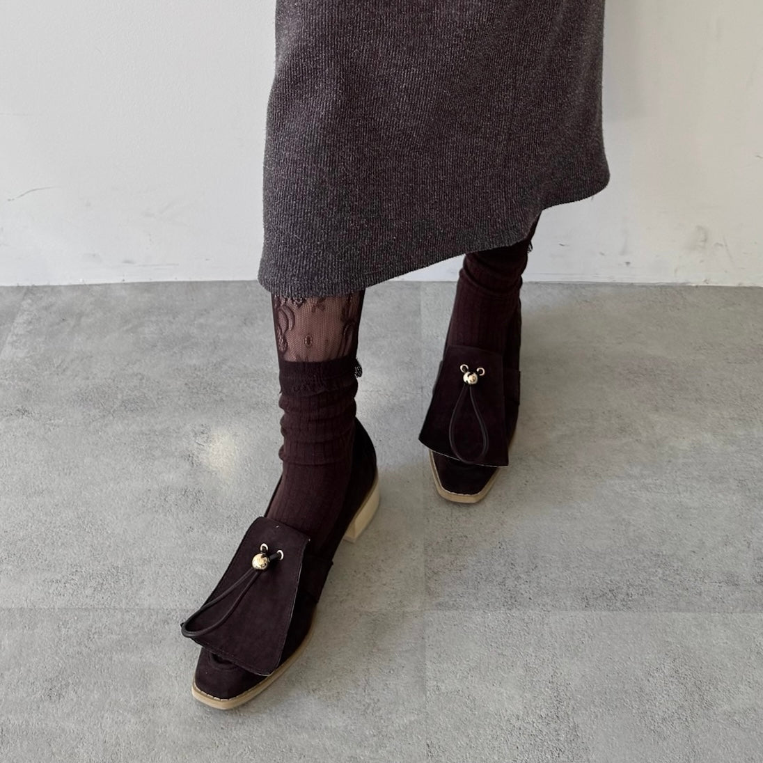 【BROWN】layered lace socks