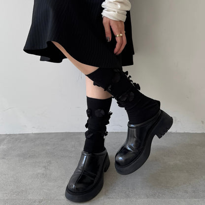 【BLACK】flower motif socks