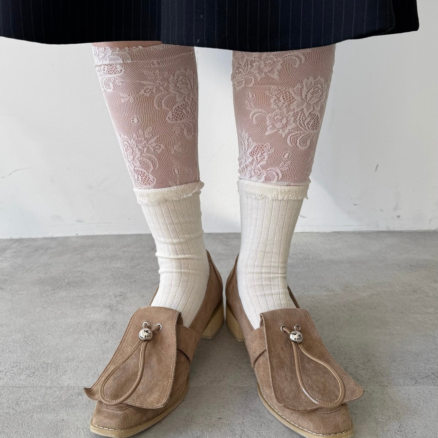 【WHITE】layered lace socks