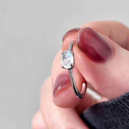 [ rainbow moon stone ] oval faceted cut ring  silver
