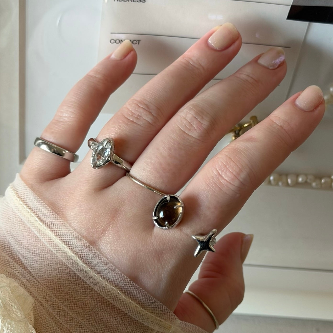 [ smoky quartz ] four pointed star silver