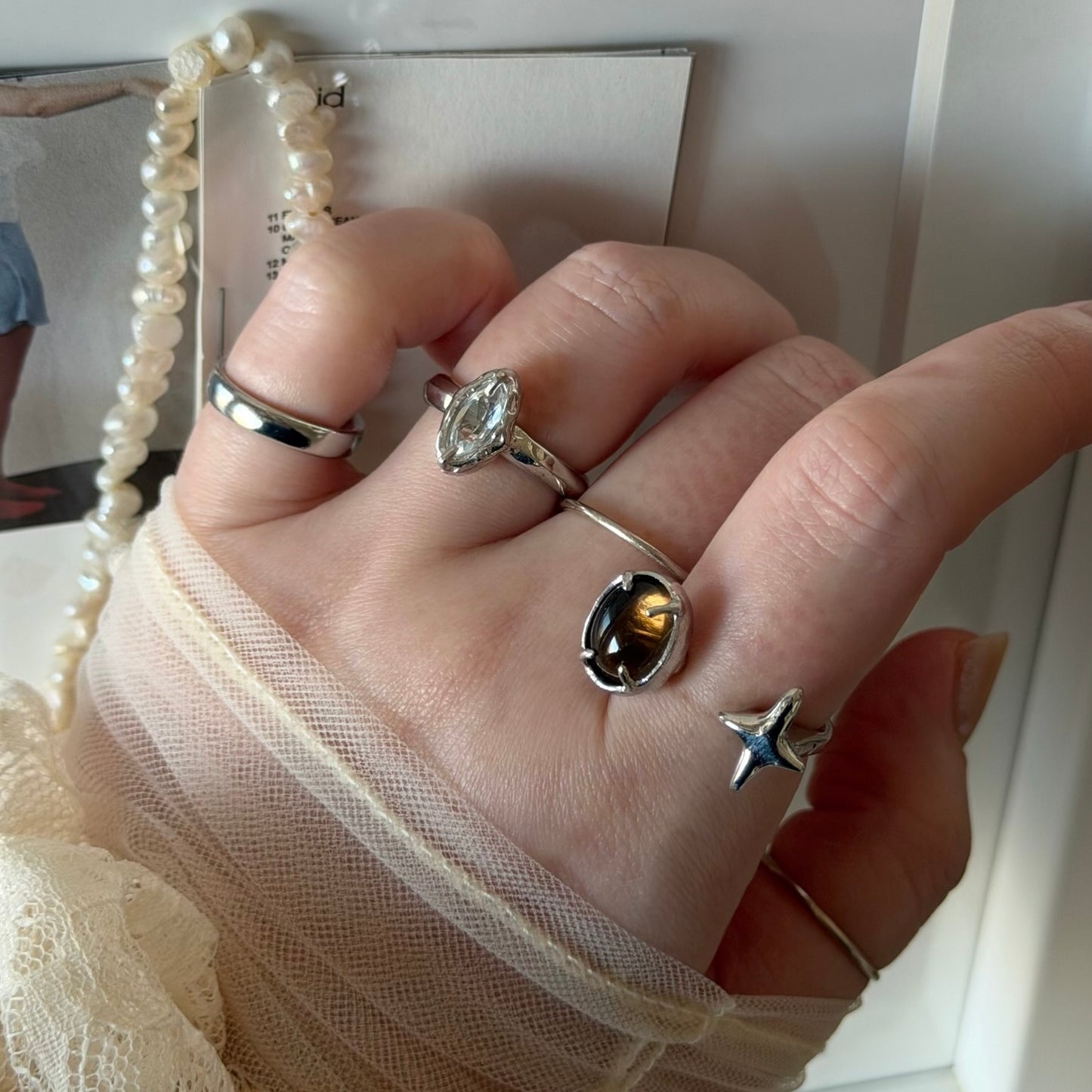 [ white topaz ] marquis stone silver