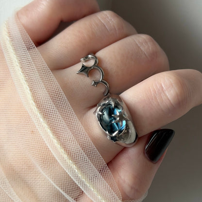 [ star dark blue ] twinkle ring silver