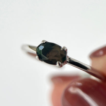 [ black opal ] oval faceted cut ring  silver [ free size ]
