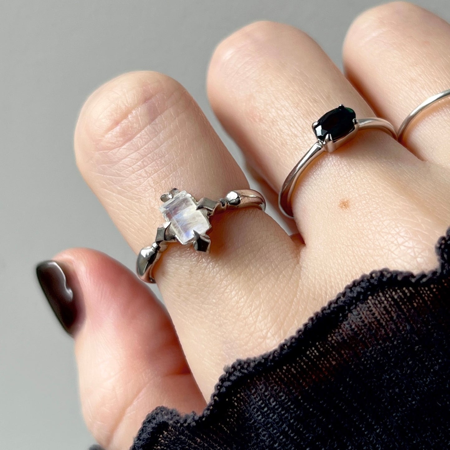 [ black opal ] oval faceted cut ring  silver [ free size ]