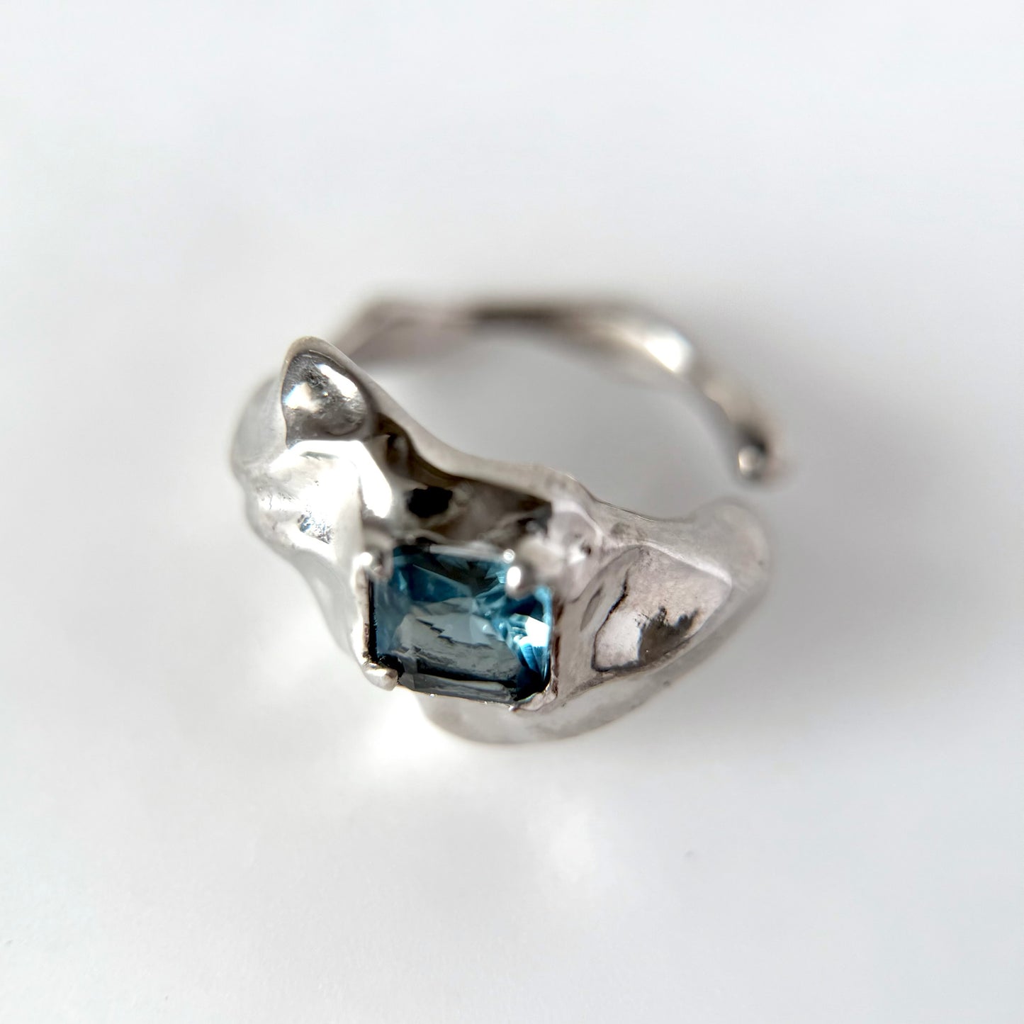 [ light blue glass ]  melt ring  silver