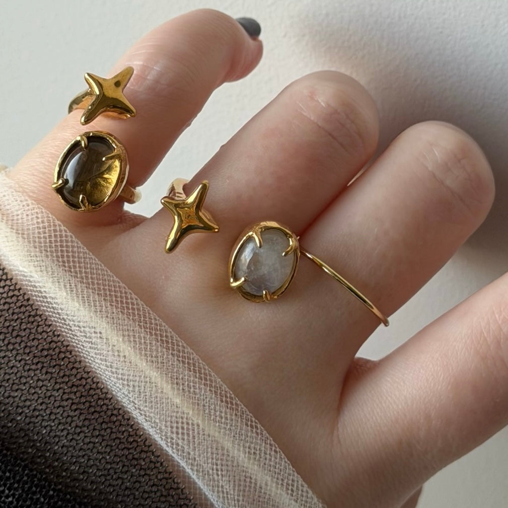 [ rainbow moon stone ] four pointed star gold [ free size ]