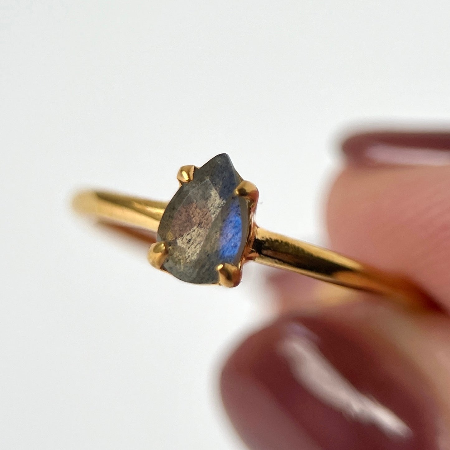 [ labradorite ] dorp faceted cut ring  gold [ free size ]