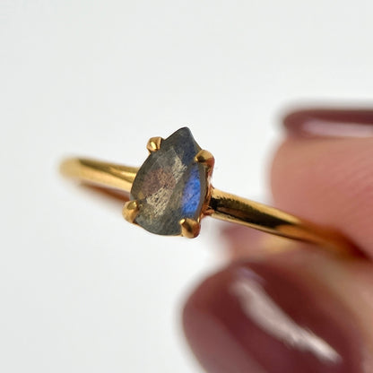 [ labradorite ] dorp faceted cut ring  gold [ free size ]
