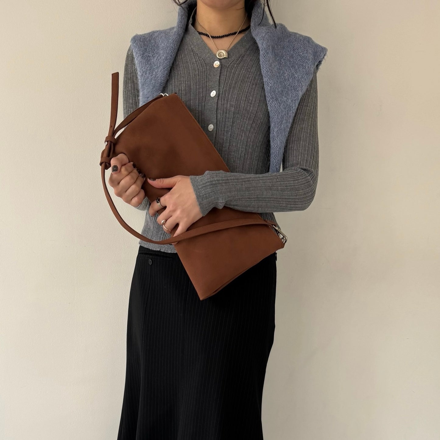 【BROWN】2way suede shoulder tote bag