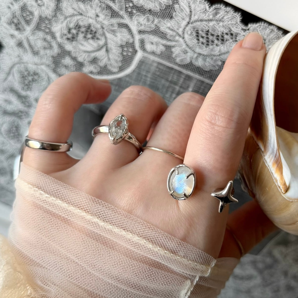 [ white topaz ] marquis stone silver