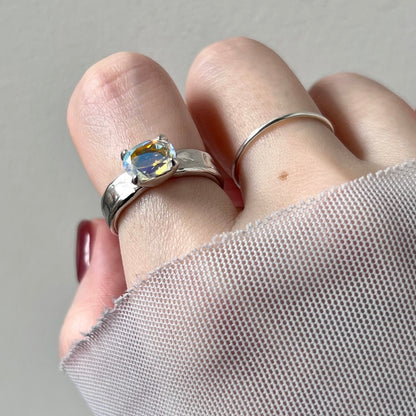 [ angel aura quartz ] um silver ring