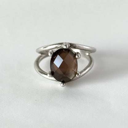 [ smoky quarz (multi-faceted) ] double silver [ free size ]
