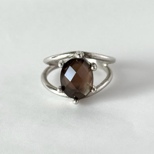 [ smoky quarz (multi-faceted) ] double silver [ free size ]