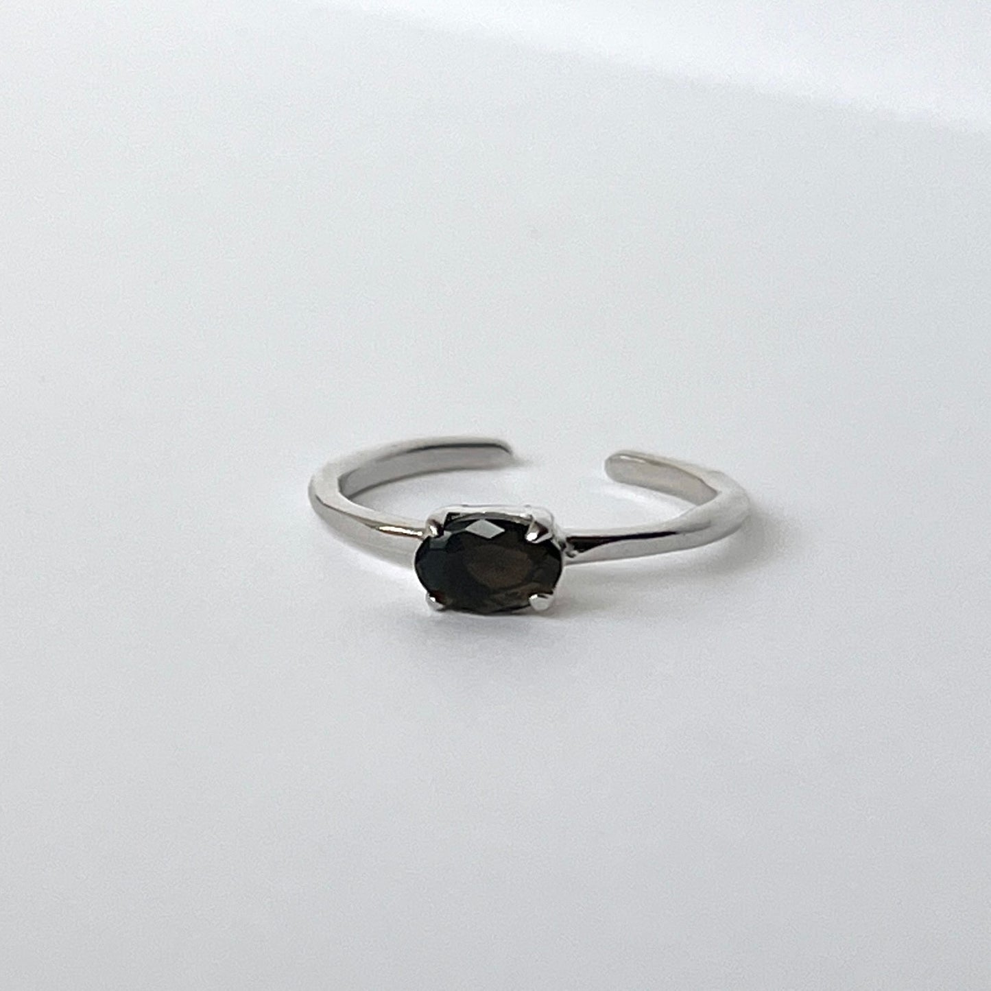 [ black opal ] oval faceted cut ring  silver [ free size ]