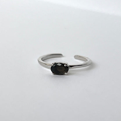 [ black opal ] oval faceted cut ring  silver [ free size ]