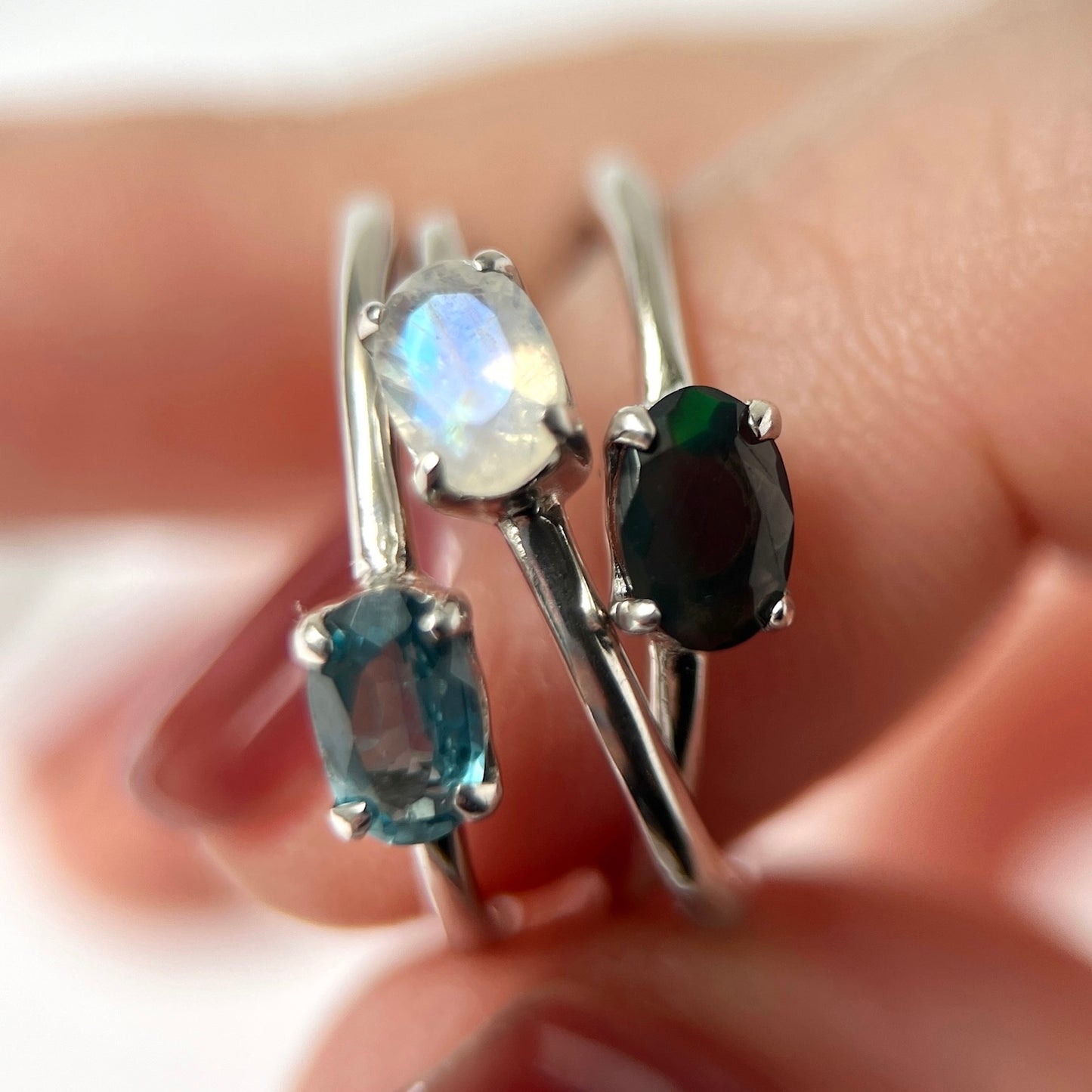 [ black opal ] oval faceted cut ring  silver [ free size ]