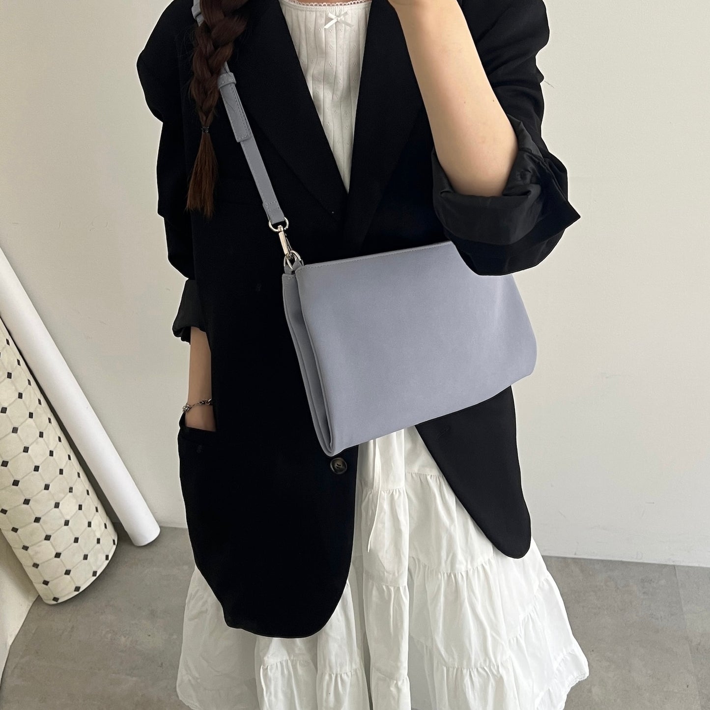 【BLUE】2way suede shoulder tote bag