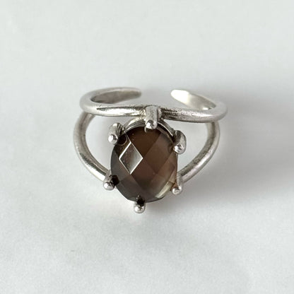 [ smoky quarz (multi-faceted) ] double silver [ free size ]