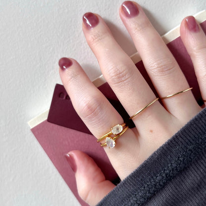 [ rainbow moon stone ] drop faceted cut ring  gold