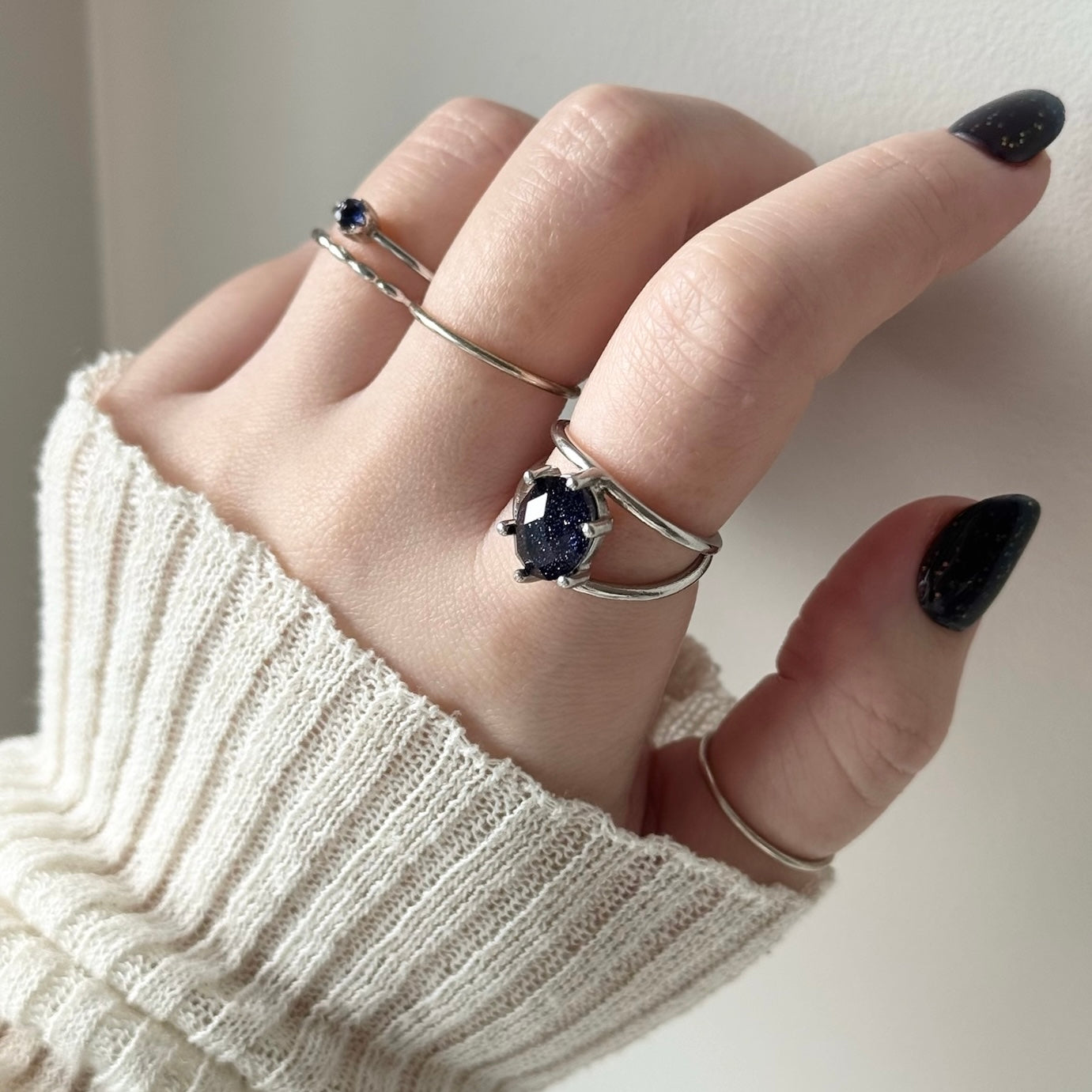 [ blue gold stone & crystal (multi-faceted) ] double silver [ free size ]