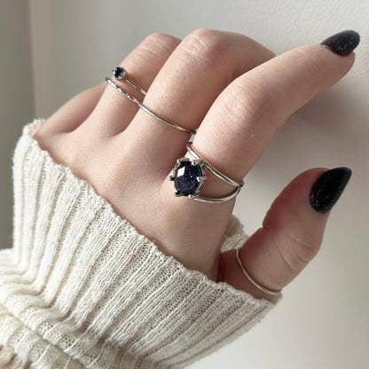 [ blue gold stone & crystal (multi-faceted) ] double silver [ free size ]