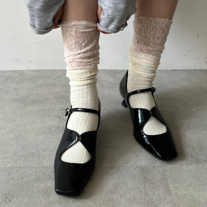 【WHITE】layered lace socks