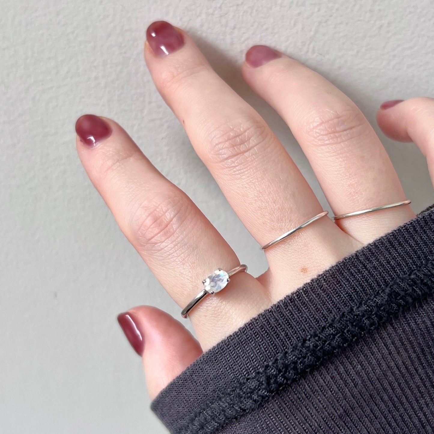 [ rainbow moon stone ] oval faceted cut ring  silver