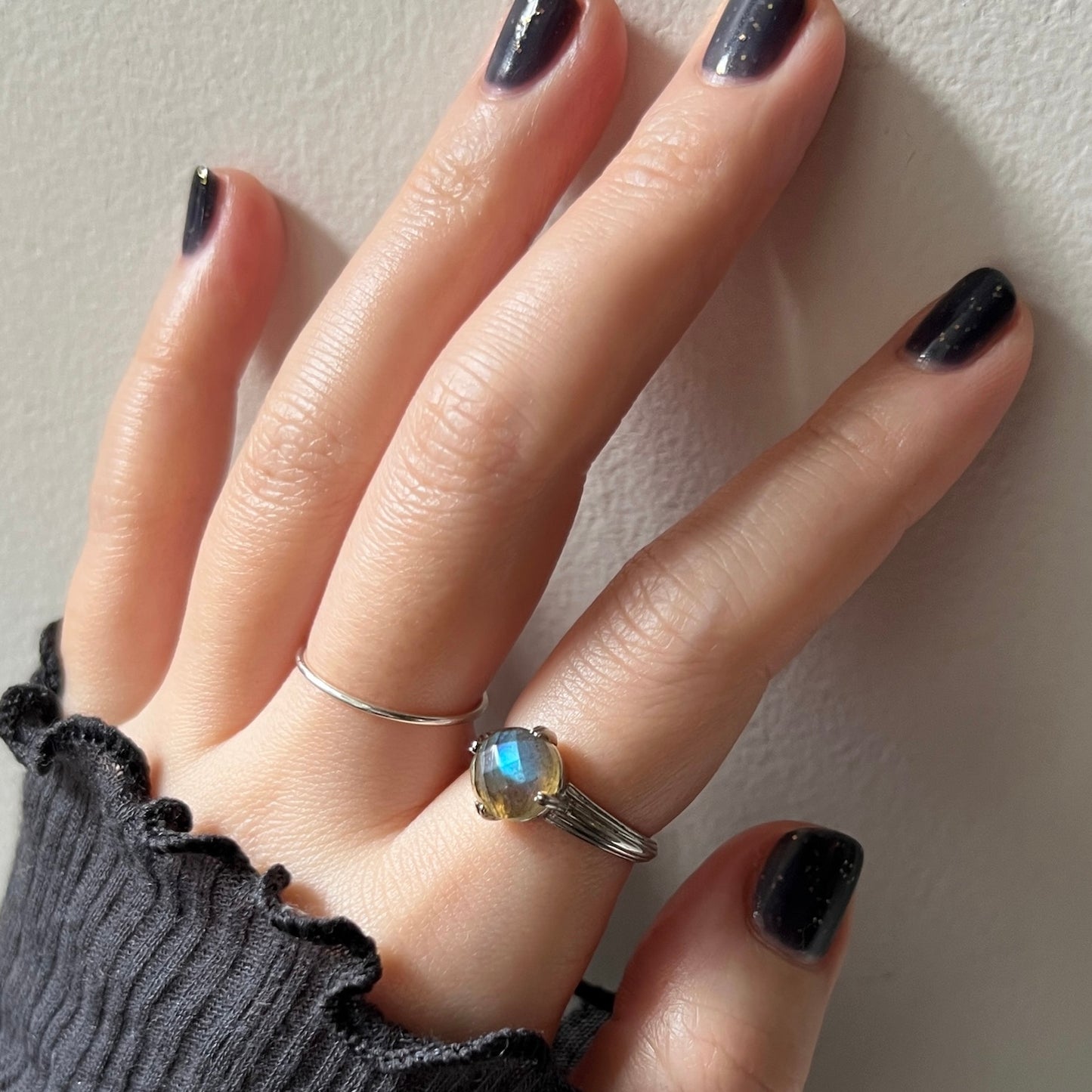[ labradorite (rose cut) ] croissant silver