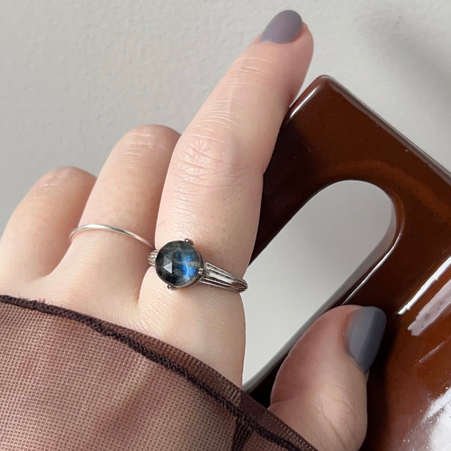 [ onyx, labradorite & crystal ] croissant silver