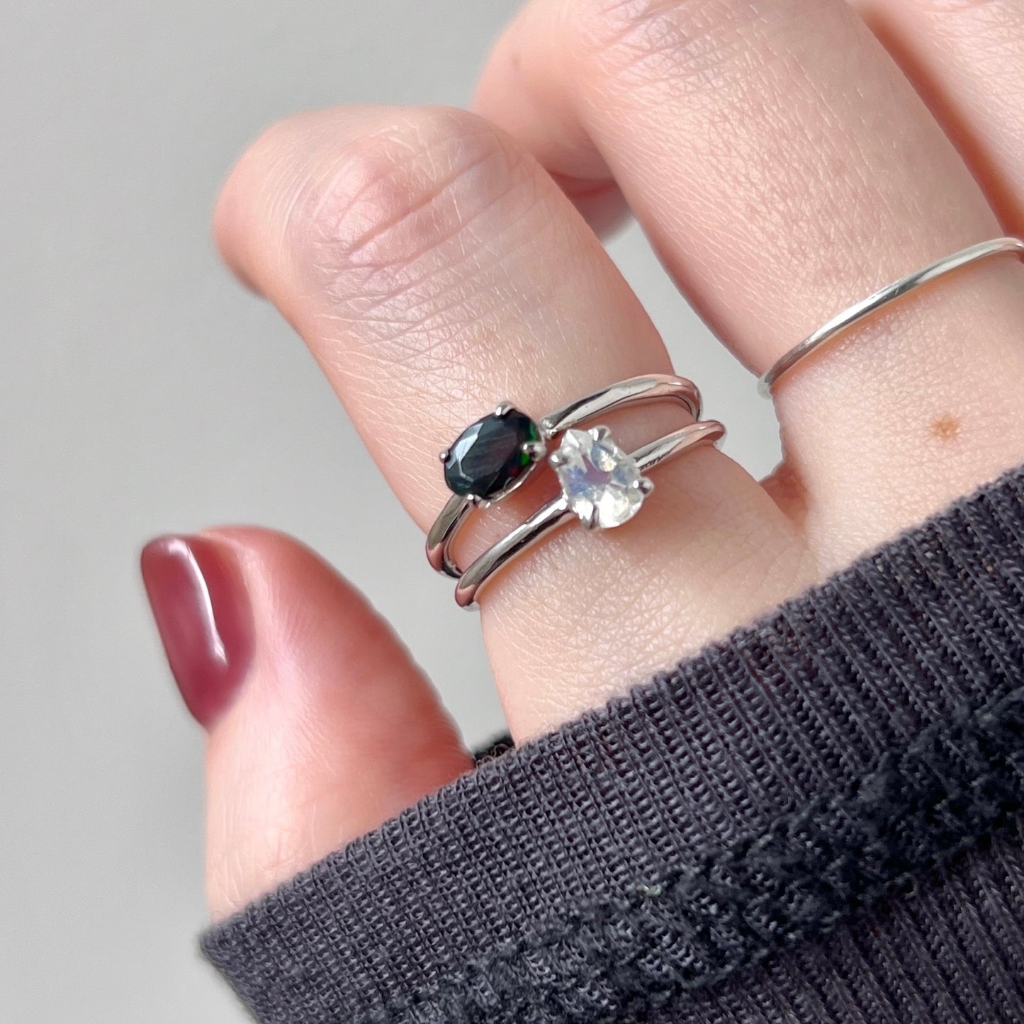 [ black opal ] oval faceted cut ring  silver [ free size ]