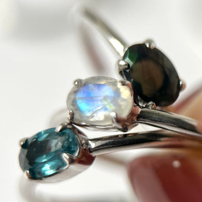 [ black opal ] oval faceted cut ring  silver [ free size ]