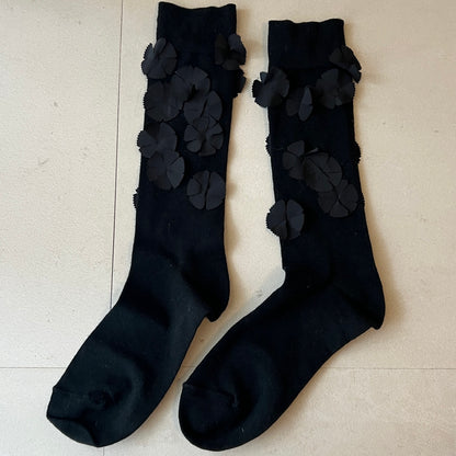 【BLACK】flower motif socks