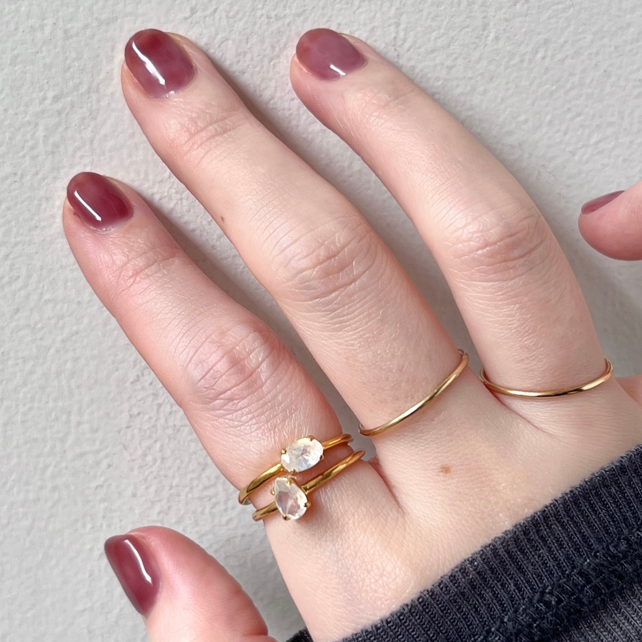 [ rainbow moon stone ] drop faceted cut ring  gold