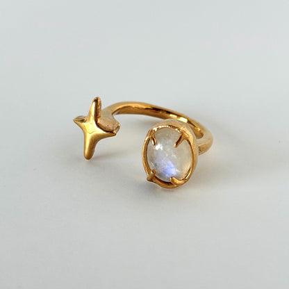 [ rainbow moon stone ] four pointed star gold [ free size ]