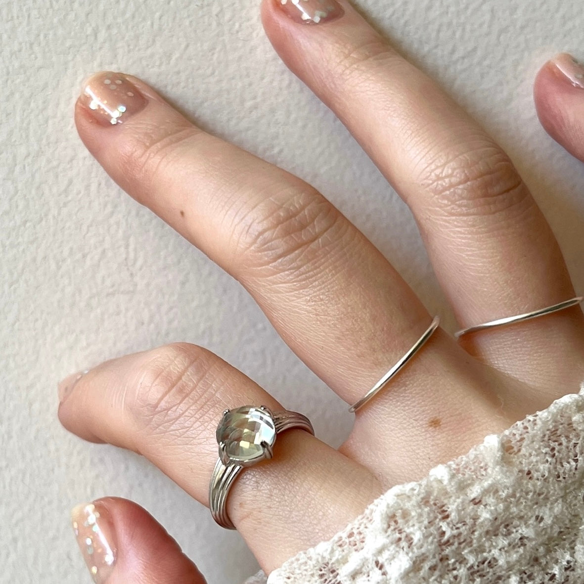 [ green amethyst (multi-faceted) ] croissant silver