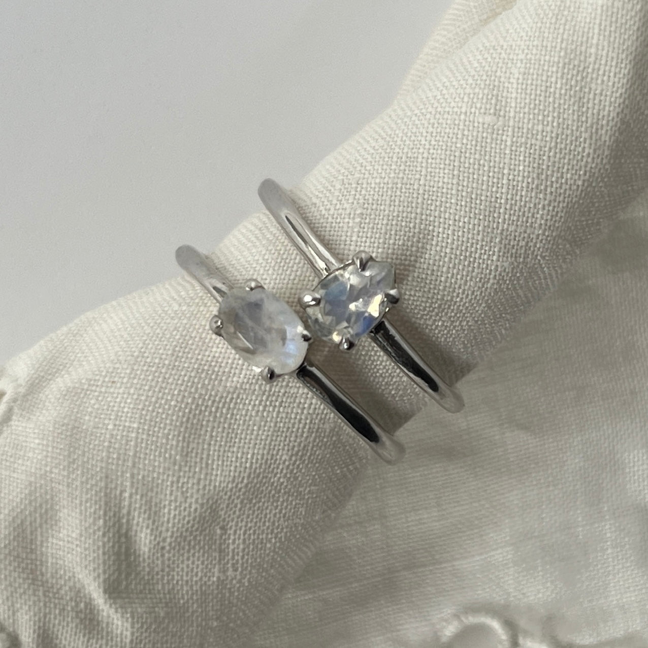 [ rainbow moon stone ] dorp faceted cut ring  silver [ free size ]