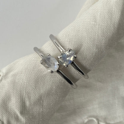 [ rainbow moon stone ] dorp faceted cut ring  silver [ free size ]