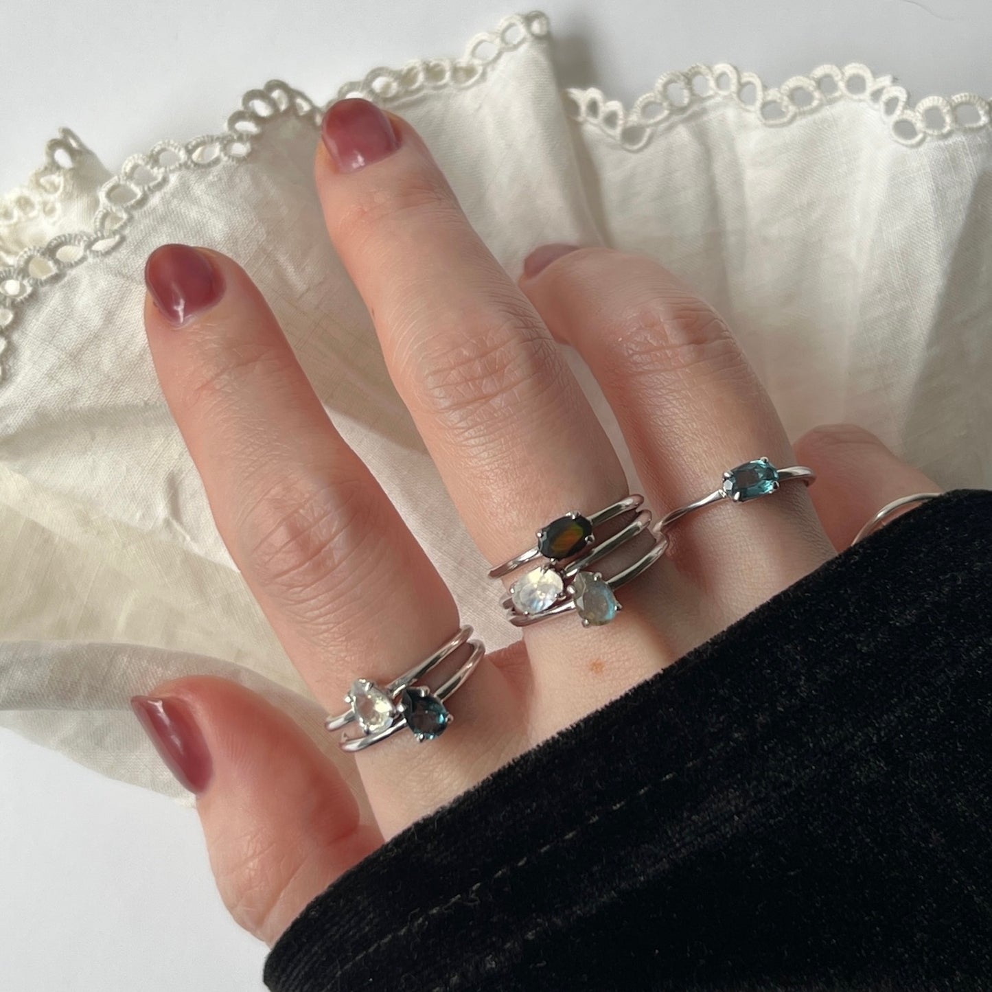 [ labradorite ] dorp faceted cut ring  silver [ free size ]