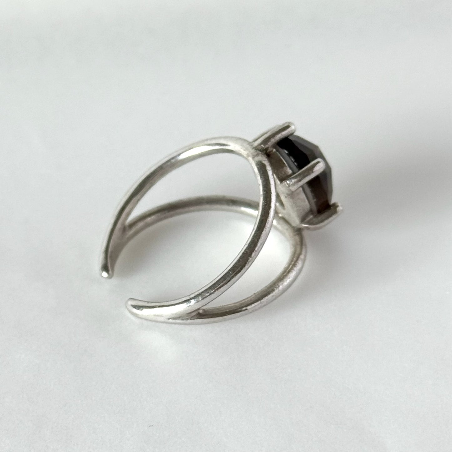 [ smoky quarz (multi-faceted) ] double silver [ free size ]