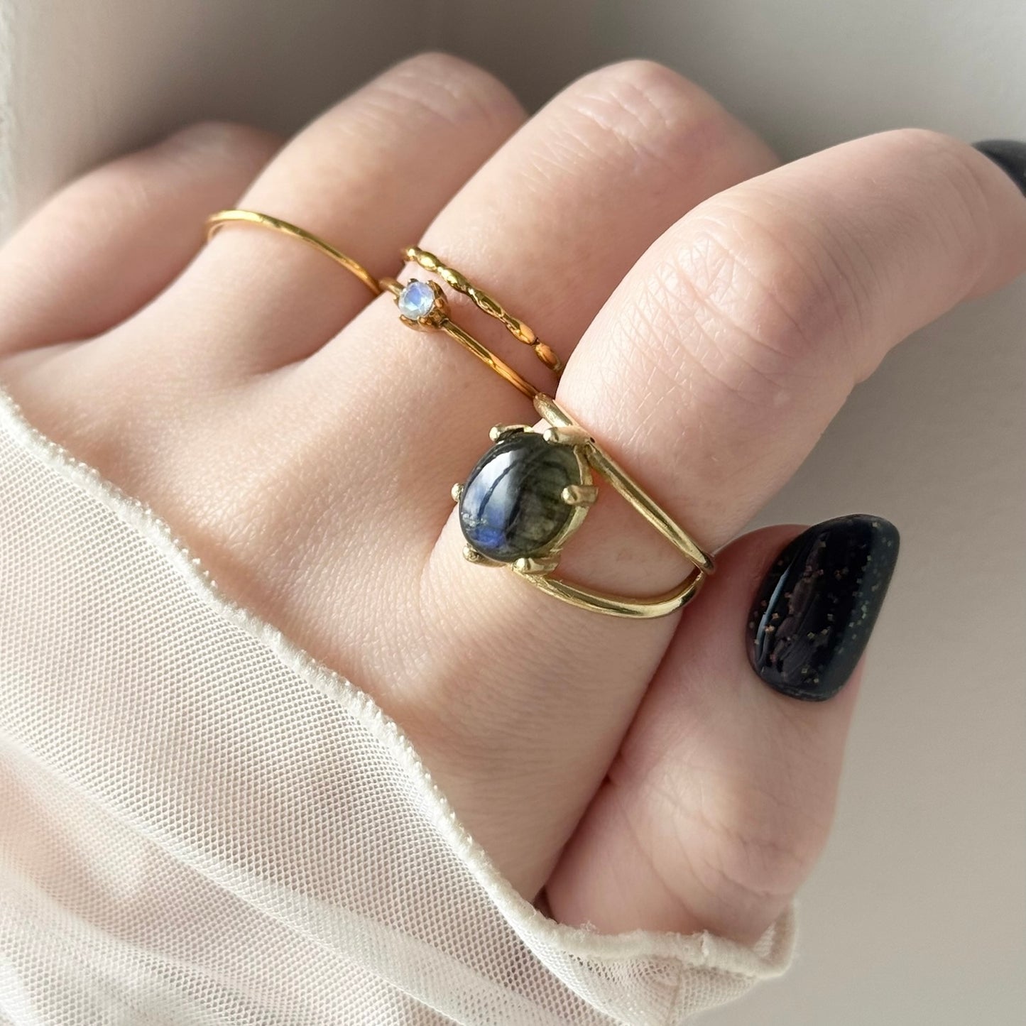 [ black labradorite ] double gold [ free size ]