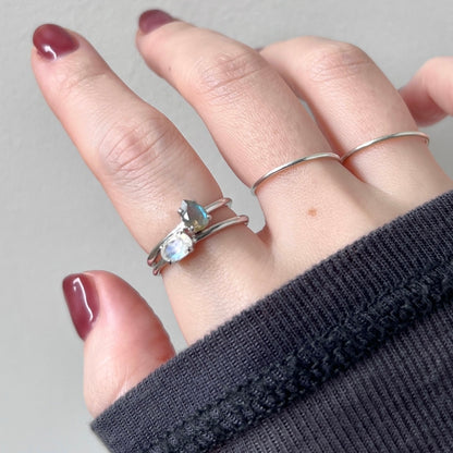 [ rainbow moon stone ] oval faceted cut ring  silver