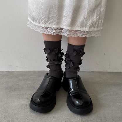 【CHARCOAL GRAY】flower motif socks