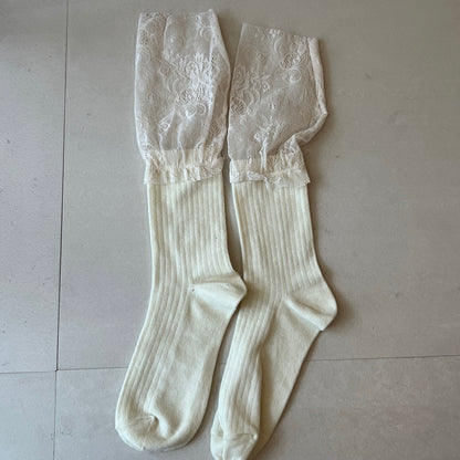 【WHITE】layered lace socks