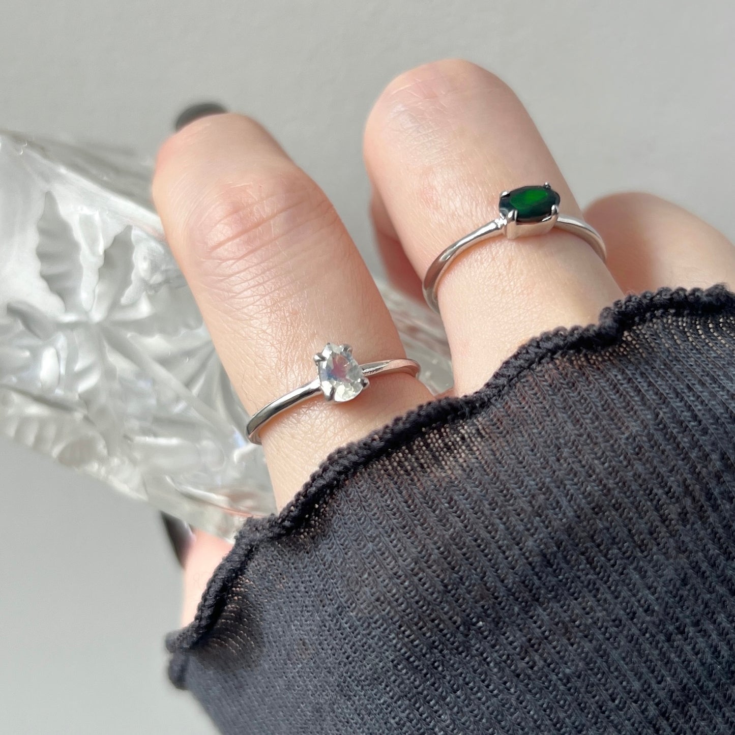 [ black opal ] oval faceted cut ring  silver [ free size ]