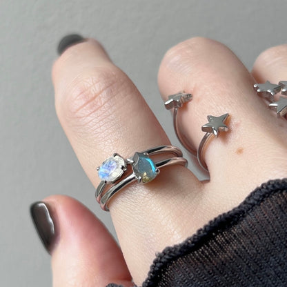 [ rainbow moon stone ] oval faceted cut ring  silver