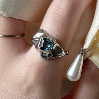 [ light blue glass ]  melt ring  silver